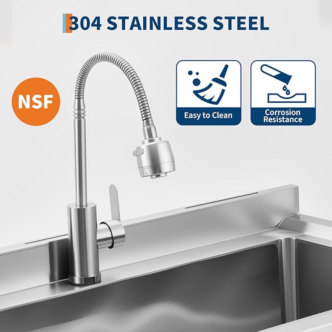 Garvee 36" Stainless Steel Utility Sink Workstation with Faucet, Adjustable Height Freestanding Sink with Storage Drawer, Knife Rack, Hooks & Drain Kit for Kitchen, Laundry, Garage, or Outdoor Use