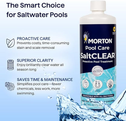 Morton SaltCLEAR | Pool Clarifier & Water Enhancer | Supports Cleaner, Clearer Water | Compatible with All Pool Systems - In-ground and Above Ground Pools | Weekly Maintenance | 32oz