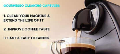 Gourmesso Nespresso Cleaning Pods - 10 Cleaning Capsules for Nespresso Original Machines. Cleaning Kit for Better Tasting Coffee!