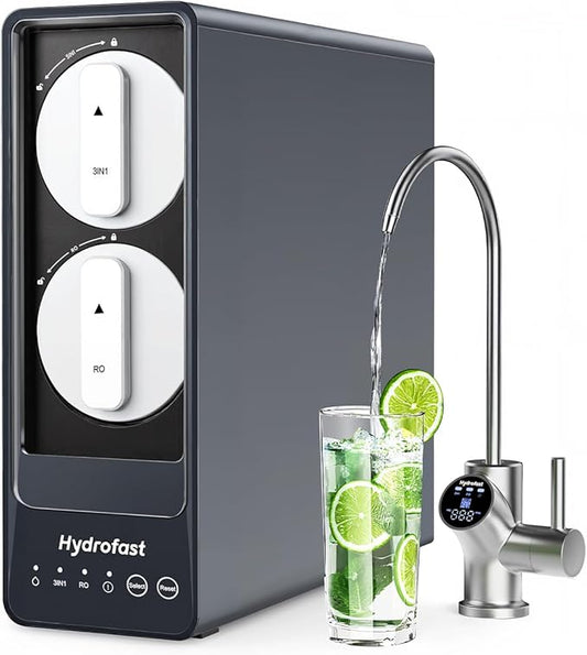 9-Stage Reverse Osmosis System, Reduce TDS, 800 GPD RO Water Filtration System with Smart LED Faucet, 2.5:1 Pure to Drain Tankless Under Sink Water Filter for Space & Water Saving