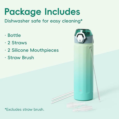 Konokyo FLOWPLAY 25oz Locking Push-Button Water Bottle with Silicone Spout,Leak-Proof,18/8 Stainless Steel Double-Wall Vacuum Insulated for Sports and Travel,BPA-Free,Mint
