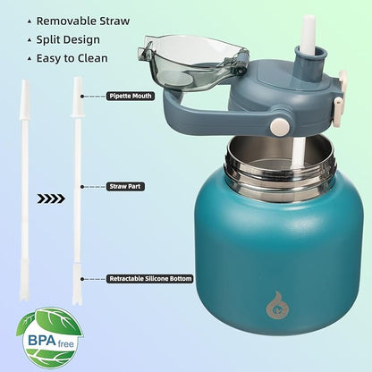 BJPKPK Insulated Water Bottles with Straw, 27 oz Cute Water Bottles with Handle, BPA Free Stainless Steel Metal Jug, Easy Carry Flasks for Men & Women, Light Blue