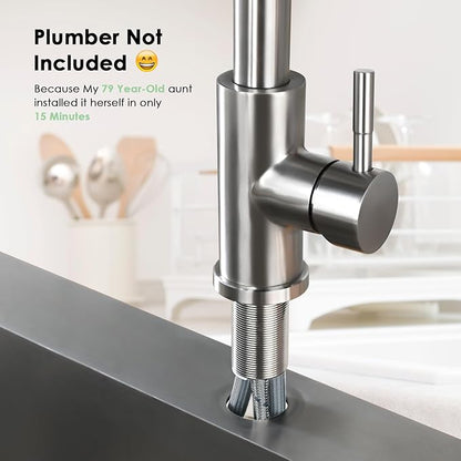 Kitchen Faucet with Pull Down Sprayer, High Arc Brushed Nickel Single Handle Kitchen Sink Faucet, Stainless Steel, 3 Mode(Stream/Spray/Pause), 360° Swivel, Grifos para Fregaderos de Cocina