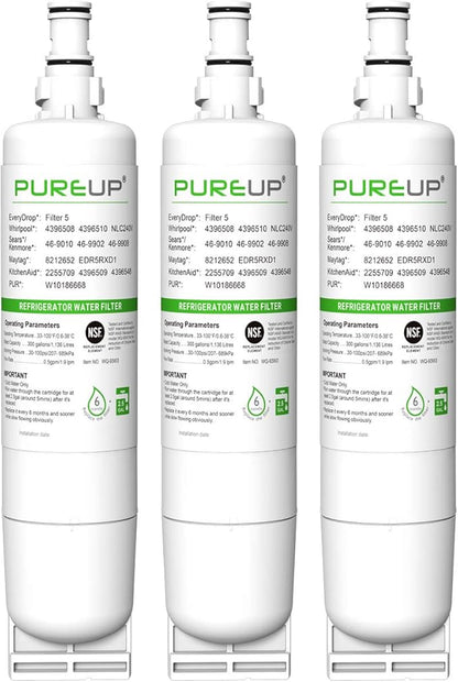 4396508 EDR5RXD1 Refrigerator Water Filter, Replacement for W-hirlpool® 4396508, 4396510, 4392857, Refrigerator Water Filter, NLC240V, E-veryDrop® Filter 5, 3 Pack