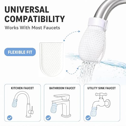 100PCS High Density Faucet Filter, Faucet Splash-Proof Cotton Bag Set, Universal Anti-Splash Water Filter with Sediment Barrier Layer, Fine Fiber Mesh, for All Types of Faucets