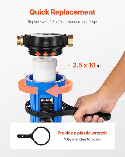 VEVOR RV Water Filter, 2.5 x 10 in Water Filter System for Campers, Remove Sediments, Chlorine, Bad Tastes, Odors, and Most Contaminants, RV Filter for RVs, Boats, Vans
