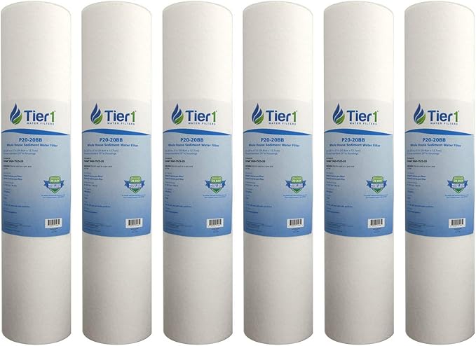 Tier1 20 Micron 20x4.5 Water Filter | Spun Wound Polypropylene Whole House Water Pre-Filter Cartridge | Replacement for Pentek DGD-7525-20,155356-43, P20-20BB | 4.5 x 20 Sediment Water Filter (6-Pack)