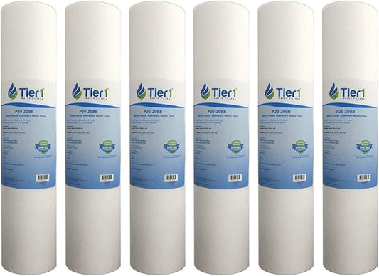 Tier1 20 Micron 20x4.5 Water Filter | Spun Wound Polypropylene Whole House Water Pre-Filter Cartridge | Replacement for Pentek DGD-7525-20,155356-43, P20-20BB | 4.5 x 20 Sediment Water Filter (6-Pack)