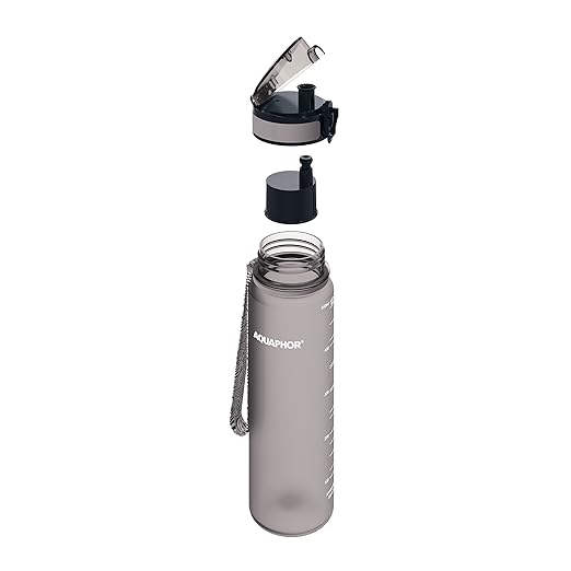 AQUAPHOR City Water Filter Bottle 500 ml | Portable Filtered Water Bottle with Integrated Water Purifier | BPA-Free | Reusable Bottle with Water Filter for Camping, Travel & Outdoor Use | Grey