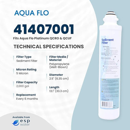Aqua Flo 41407001 Sediment Filter – Quick Change Pre-Filter for Aqua Flo Platinum QCRO 4-Stage RO Systems – 5 Micron, High-Performance Cartridge, Easy Twist-Lock Install