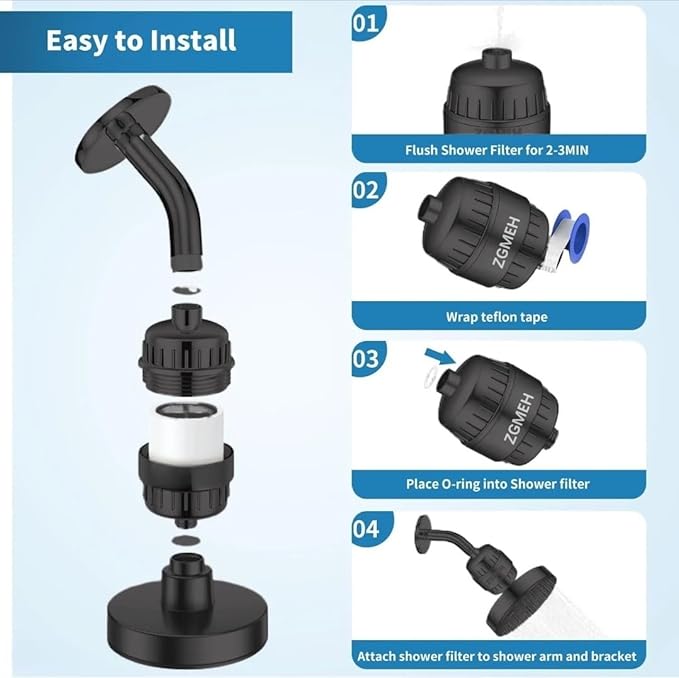20 Stage Shower Filter for Hard Water - 99% Removal High Output Shower Head Filter for Chlorine, Heavy Metals, Improve Skin, Hair and Nails, Chrome Finish, Black