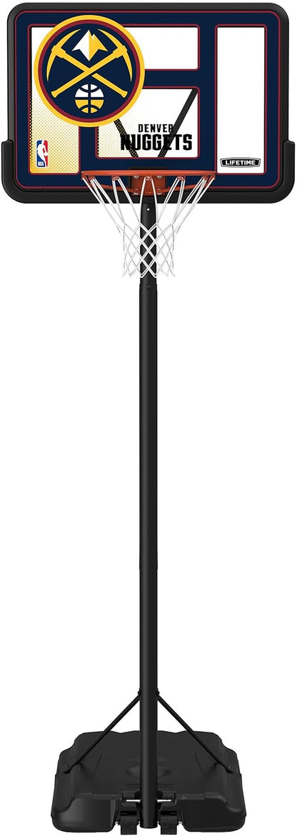 Lifetime NBA Denver Nuggets Portable Basketball Hoop, Adjustable Height 7.5-10 Ft, 44 Inch Shatterproof Fusion Backboard, Base with Wheels
