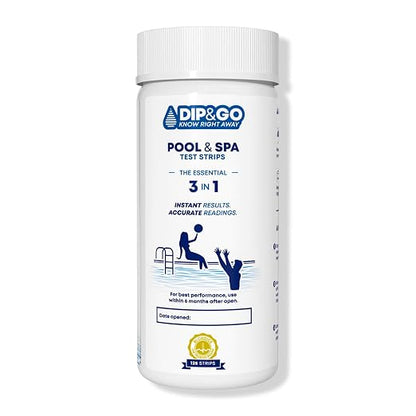 DIP&GO Pool and Spa Test Strips - 125 Test Strips for Pool and Hot Tub | Pool Test Kit for pH, Total Alkalinity, Free Chlorine