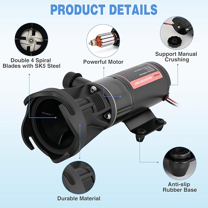Nilight Macerator Pump for RV 12V 12GPM Portable Quick Release Self-Priming RV Macerator Pump for Sewage Waste sewer Pump Kit with Hose Fittings Discharge Port Carry Bag for Camper Boat Kitchen Marine