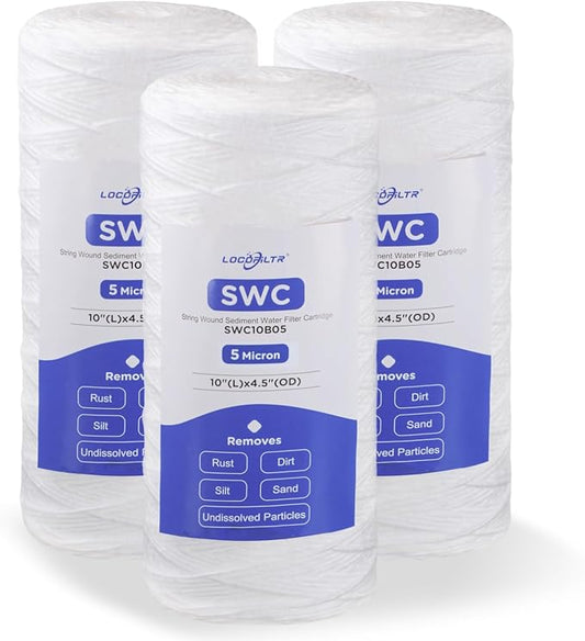 5 Micron 10" x 4.5" Whole House String Wound Water Filter Cartridge, 3 Pack | Sediment Well Water Filter Replacement for CW5-BBS, WP5BB97P, SWC-45-1005, WPX5BB97P, PC40, PC10, RS22, 84637, CW25-BBS