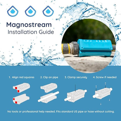 Magnostream Magnetic Water Descaler – Whole House Limescale Remover for Pipes, Appliances & Showers – Salt-Free Water Softener Alternative & Hard Water Conditioner – Eco-Friendly Unit