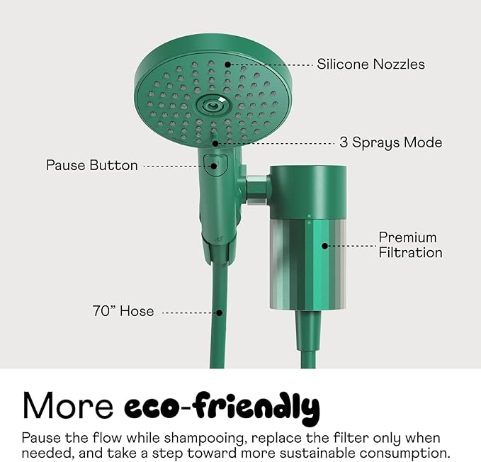 Sproos! - Handheld Showerhead with Filter Set, High Performance Filtration System for Healthier Hair and Skin, Extra Long 70 Inch Hose, 3 Customized Spray Functions, Yellow