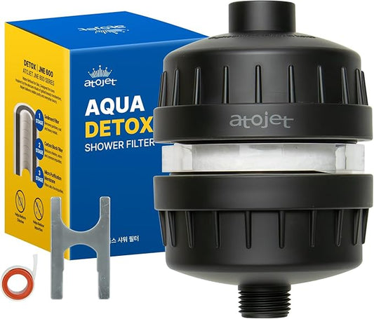 Aqua Detox Shower Filter Influenced by Korea’s Beauty Tradition - Relieves Dryness and Irritation While improving Skin and Hair Health - Black (JNE600B-SNG-DTX)