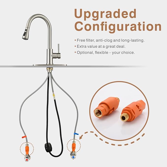 RULIA Kitchen Faucet, Pull-Down Sink Faucet with Free Water Filter, Brushed Nickel, PB1020