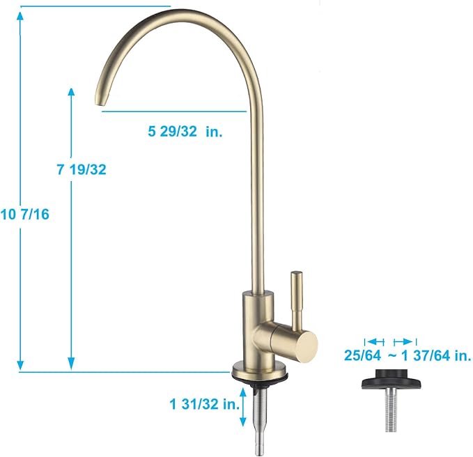 Lead-Free Gold Drinking Water Faucet, Non-Air-Gap Pure Water Filter Faucet | Beverage Faucet in 304 Stainless Steel, 360° Rotation Spout RO Faucet for Kitchen Sink Reverse Osmosis Water Purify System