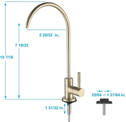 Lead-Free Gold Drinking Water Faucet, Non-Air-Gap Pure Water Filter Faucet | Beverage Faucet in 304 Stainless Steel, 360° Rotation Spout RO Faucet for Kitchen Sink Reverse Osmosis Water Purify System