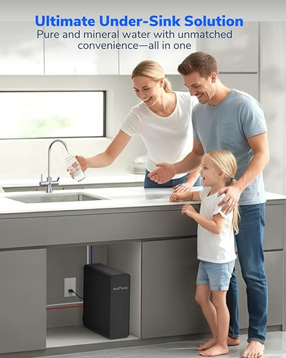 Ecoviva 600GPD Reverse Osmosis System, RO Under Sink Water Filter System, Tankless, Lower TDS, 2.5:1 Pure to Drain Ratio, LED Panel with Filter Monitor, Online Installation Guide, Black