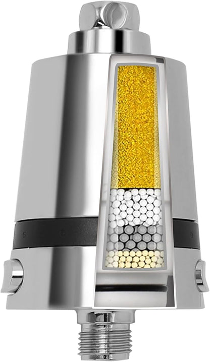 SANYCASA Hard Water Shower Filter - Removes Chlorine, Heavy Metals & Scale - KDF Technology for Softer Skin & Hair - Fits Most Rain & Handheld Showerheads - (Chrome Polished)