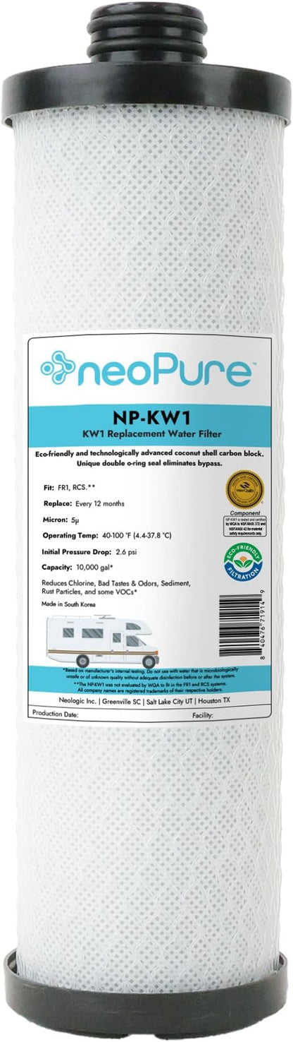 Neo-Pure KW1 Replacement Filter Cartridge – Compatible with Select Under-Sink Filtration Systems, Carbon Block Water Filter for RCS/FR1 Housings in Forest River Campers, Boats, and RVs