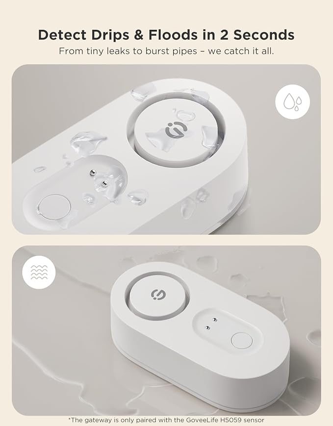 GoveeLife Upgraded Smart Water Leak Detector 1s with 1804ft Ultra-Long Range, WiFi Water Sensor with SMS/Email/APP Push and Sound Alarm,5-Year Battery Life, 4 Pack, Suit for Home, Basement, Kitchen