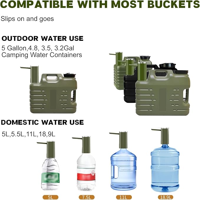 Automatic Touch Control Water Pump – Only for 5 Gallon,4.8, 3.5, 3.2Gal Water Containers, Portable Foldable Faucet for Camping, Hiking & Outdoor Use, Type-C Rechargeable, Leak-Proof & Lightweight