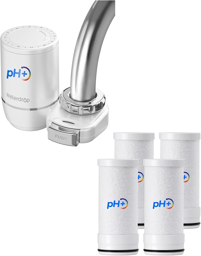 Waterdrop FC-02 Alkaline Water Filter for Sink Faucet with 4 Filters | Reduces Chlorine, Filter Life Reminder, Tap Water Filter for Kitchen Sink, NSF Certified Easy Installation, 1 Year