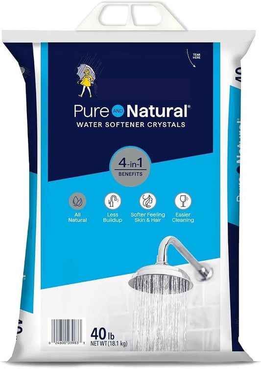 Water Softener Crystals, Pure Natural Salt, 40 lbs, All-Purpose Water Softening System Compatible