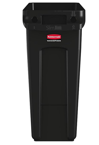 Rubbermaid Commercial Products Slim Jim Plastic Rectangular Trash/Garbage Can/Bin with Venting Channels, 16 GAL, Black, for Kitchens/Classrooms/Offices/Back of House