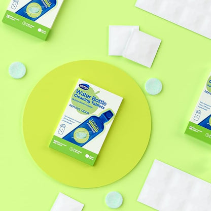 Water Bottle Cleaning Tablets, 18 Pack Bottle Clean Tablet Hydration Bladder Cleansing Tablets for Hydration Bladder, Water Bottle, Individually Packed, Apple Flavor