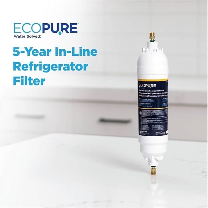 EcoPure EPINL30 5-Year In-Line Refrigerator Water Filter, Universal Fit for Most Fridges, Ice Makers, RVs & Boats, Reduces Chlorine Taste & Odor – Easy DIY Install with 1/4" Fittings (Pack of 4)