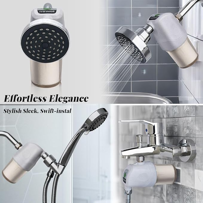 Miniwell Shower Filter System - Purify Water, Reduce Hard Water and Chlorine, Soften Skin and Hair | Bathroom Filter for Contaminants (White)