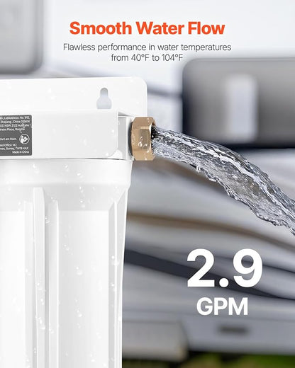 VEVOR RV Water Filter, 2-Cartridge 2.5 x 10 in Water Filter System for RV, Remove Sediments, Chlorine, Bad Tastes, Odors, and Most Contaminants, RV Filter for Campers, Boats, Vans