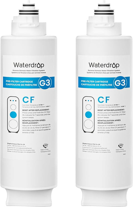 Waterdrop G3-2CF Filter, Replacement for Waterdrop G3-W & G3P600 & G3P800 Reverse Osmosis System, Pack of 2 G3-N1CF, 6-month Lifetime