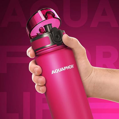 AQUAPHOR City Water Filter Bottle 500 ml | Portable Filtered Water Bottle with Integrated Water Purifier | BPA-Free | Reusable Bottle with Water Filter for Camping, Travel & Outdoor Use | Pink