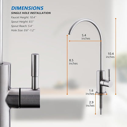WEWE Drinking Water Faucet for Kitchen Sink, Kitchen Water Filter Faucet Stainless Steel for Reverse Osmosis or Water Filtration System Beverage Non-Air Gap RO Faucet Brushed Nickel Finish