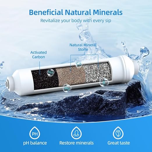 MIZUDO 12 Months Remineralization Filter, 1/4" Quick Connect Alkaline Filter for RO Reverse Osmosis System Under Sink, PH Balance and Restore Minerals, 10-inch