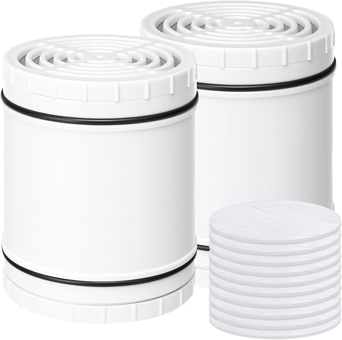 Shower Filter Replacement for AquaBliss SF400 & SF500, Multi-Stage Hard Water Shower Head Filter Reduce Rust, Chlorine, Toxins (2 Packs Filters + 10 Packs Sediment Pads)