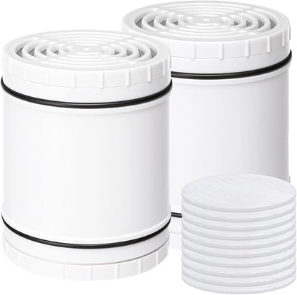 Shower Filter Replacement for AquaBliss SF400 & SF500, Multi-Stage Hard Water Shower Head Filter Reduce Rust, Chlorine, Toxins (2 Packs Filters + 10 Packs Sediment Pads)