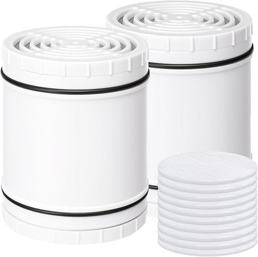 Shower Filter Replacement for AquaBliss SF400 & SF500, Multi-Stage Hard Water Shower Head Filter Reduce Rust, Chlorine, Toxins (2 Packs Filters + 10 Packs Sediment Pads)
