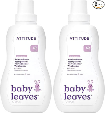 ATTITUDE Baby Fabric Softener, Hypoallergenic, Non-toxic, ECOLOGO Certified, Fluid Ounce, 40 Loads 33.8 Fl Oz Sweet Lullaby (42137) (Pack of 2)