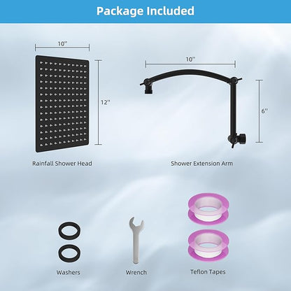 Hibbent All Metal cUPC Certified Rain Shower Head, 12'' High Pressure Rainfall Showerhead with 16" Shower Head Extension Arm, Solid Brass Adjustable Shower Arm Extender, fixed Showerheads, Matte Black