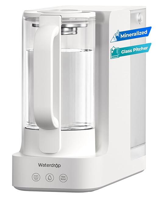 Waterdrop C2SL Reverse Osmosis Water Filter Countertop, Mineral RO System | 7-Stage RO Water Filtration System with Autofill Glass Pitcher, NSF/ANSI 372 Certified, 3:1 Pure to Drain, Compact Design