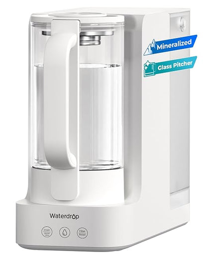 Waterdrop C2SL Reverse Osmosis Water Filter Countertop, Mineral RO System | 7-Stage RO Water Filtration System with Autofill Glass Pitcher, NSF/ANSI 372 Certified, 3:1 Pure to Drain, Compact Design