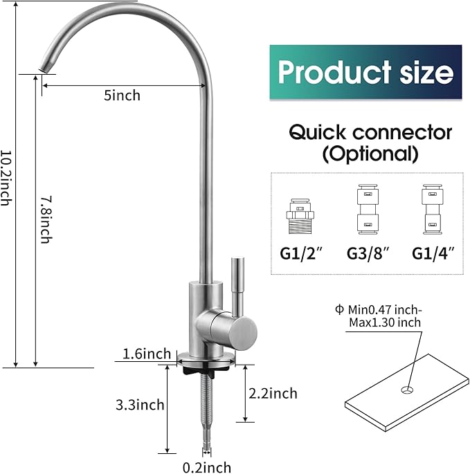 Drinking Water Faucet Brushed Nickel SUS304 Stainless Steel Kitchen Water Filter Faucet, Lead-Free Reverse Osmosis Water Faucet RO Faucets