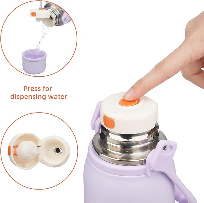 Konokyo Insulated Water Bottle with Handle and Strap,Vacuum Travel Tumbler with Cup Lid,Thermo Coffee Cup for Hot Cold Drinks 27 OZ,Purple